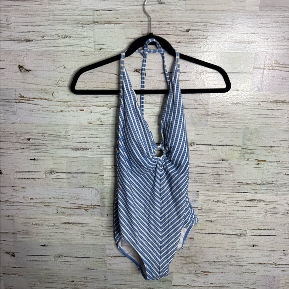 AZURA Australia One Piece Swimsuit blue striped size 8